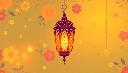 Obraz premium lantern is adorned with intricate patterns, showcasing an ornate style that accentuates its elegance. eid mubarak greeting card