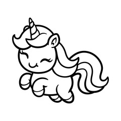 fun happy jumping unicorn cartoon character isolated drawing line art style sketch classic vintage design illustration
