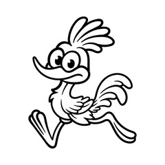 fun cute running bird roadrunner cartoon isolated drawing line art style sketch classic vintage design illustration