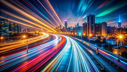 Fototapeta premium Urban Light Trails at Night - Long Exposure Photography