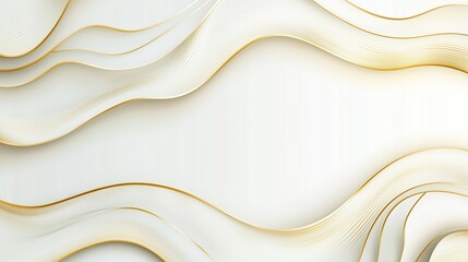 Obraz premium A sleek white background featuring an abstract gold pattern with flowing wavy shapes, creating a modern and elegant aesthetic perfect for corporate presentations and advertising materials.