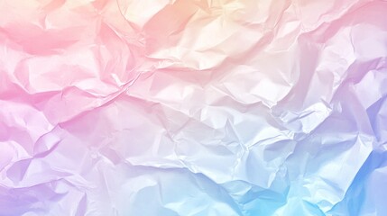 Obraz premium Crumpled holographic foil texture with pastel iridescent tones, creating a blurred retro vaporwave style background ideal for webpunk designs