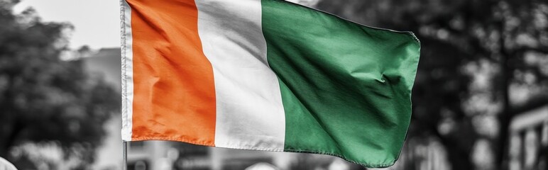 Fototapeta premium Iconic Irish Tricolor Flag Waving Proudly in the Breeze Representing the Rich Culture History and National Pride of Ireland