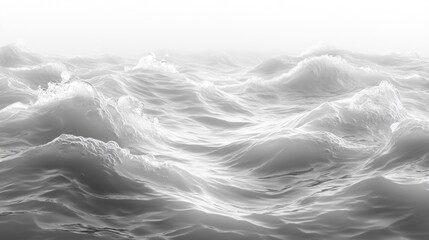 Fototapeta premium Desaturated abstract water surface with gentle waves, soft bubbles, and splashes, illuminated by sunlight in white and grey tones