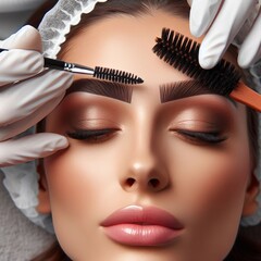 285 A professional using a spoolie brush to comb through and sha