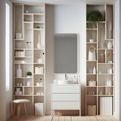271 Vertical Storage White walls tall narrow shelving unit wall