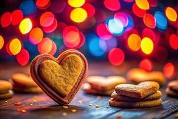 Fototapeta premium Valentine's Day Heart Shaped Cookies Night Photography on Colorful Background
