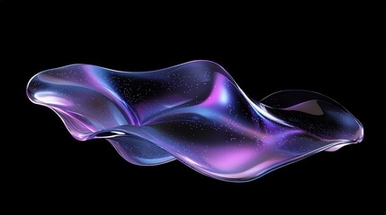 Fototapeta premium Abstract Fluid Design with Holographic and Iridescent Effects in Purple Curves and Waves on a Black Background