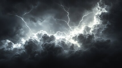 Obraz premium Dramatic storm clouds illuminated by lightning, creating a powerful and atmospheric scene.