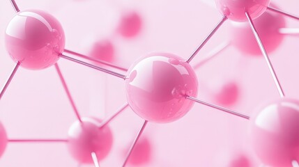 Abstract Molecular Structure with Metallic Spheres in Pink Hue Emphasizing Modern Scientific Concepts and Aesthetic Designs