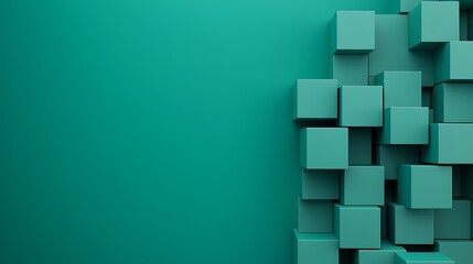 A minimalist design featuring teal cubes arranged against a matching background, creating depth and visual interest.