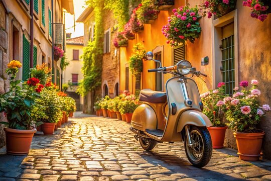 Fototapeta Scooter in Italian Cityscape: Romantic Architectural Photography