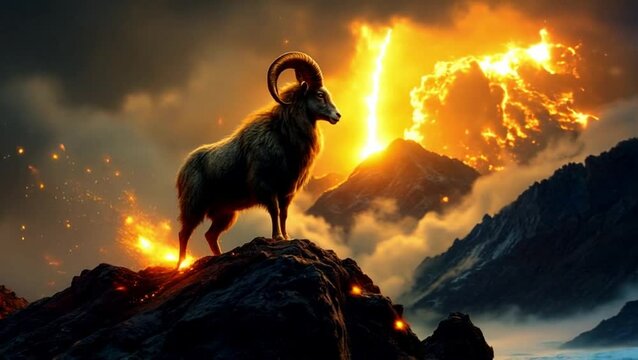 A dramatic and cinematic depiction of the Aries zodiac symbol.