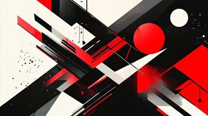 Abstract Red Black White Geometric Design Composition