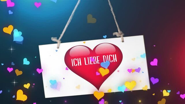 Ein Schild mit dem roten Herzen und Slogan Ich Liebe Dich