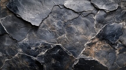 Fototapeta premium Grunge-inspired black and white stone background with intricate rock details, providing a textured dark gray aesthetic for a panoramic banner