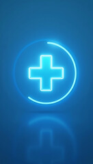 Fototapeta premium A cross-shaped medical icon surrounded by a glowing circular line to symbolize protection and care.