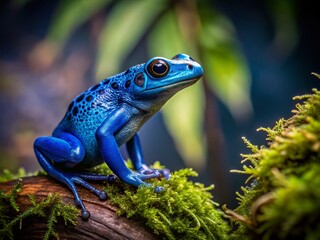 Vibrant Blue Poison Dart Frog on Branch - High Resolution Stock Photo