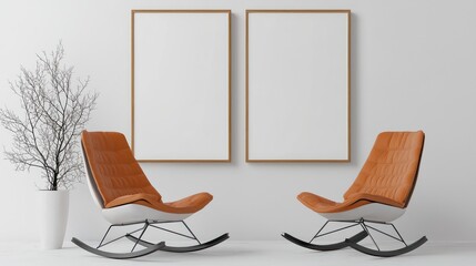 Minimalist living room with white sofa, stylish table, and engaging 3D poster frame.