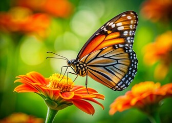 Obraz premium Vibrant Butterfly on Orange Flower – Nature Stock Photo