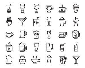 Drink Line Art 50 Icon Set Sketches