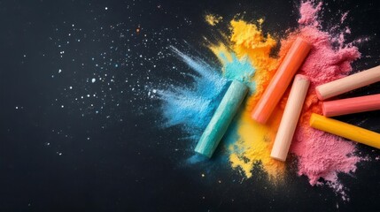 Vibrant chalk dust explosion on dark background. Colorful art!