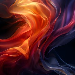 Obraz premium Abstract fluid shapes, fiery orange and red swirls, deep purple waves, cosmic energy, smooth flowing lines, vibrant color gradient, ethereal smoke-like textures, dark background, dynamic movement