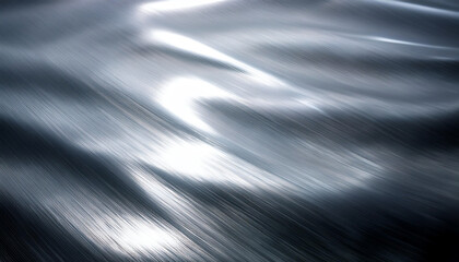 A close-up view of smooth, rippling metallic surfaces reflecting light, creating an abstract, fluid visual effect.