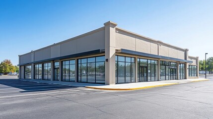 a commercial building with a parking lot and a parking lot