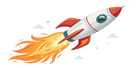 A Dynamic Illustration of a Flying Rocket Isolated on a Clean White Background