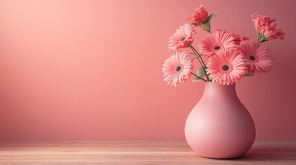 a pink vase with pink flowers in it