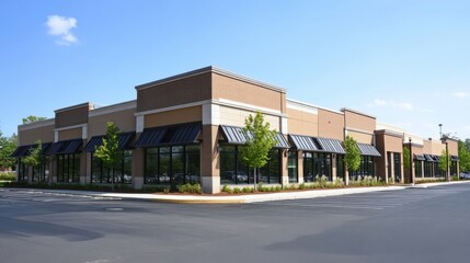 a large building with a parking lot in front of it