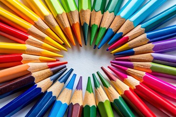 Naklejka premium Vibrant Colored Pencils Close-Up: Artistic Stationery Supplies on White Background