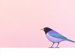 Obraz premium Serene Digital Painting: Lavender Bird Perched on Pale Pink Background. AI Generated