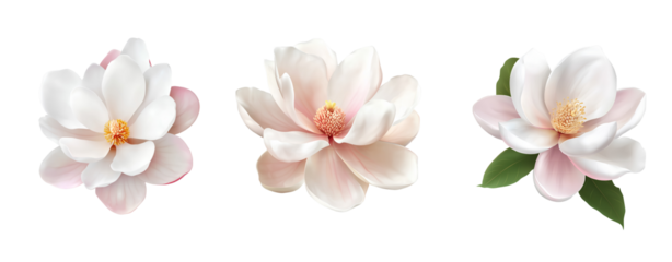 Realistic White Magnolia Flowers PNG with Transparent Background for Digital Design
