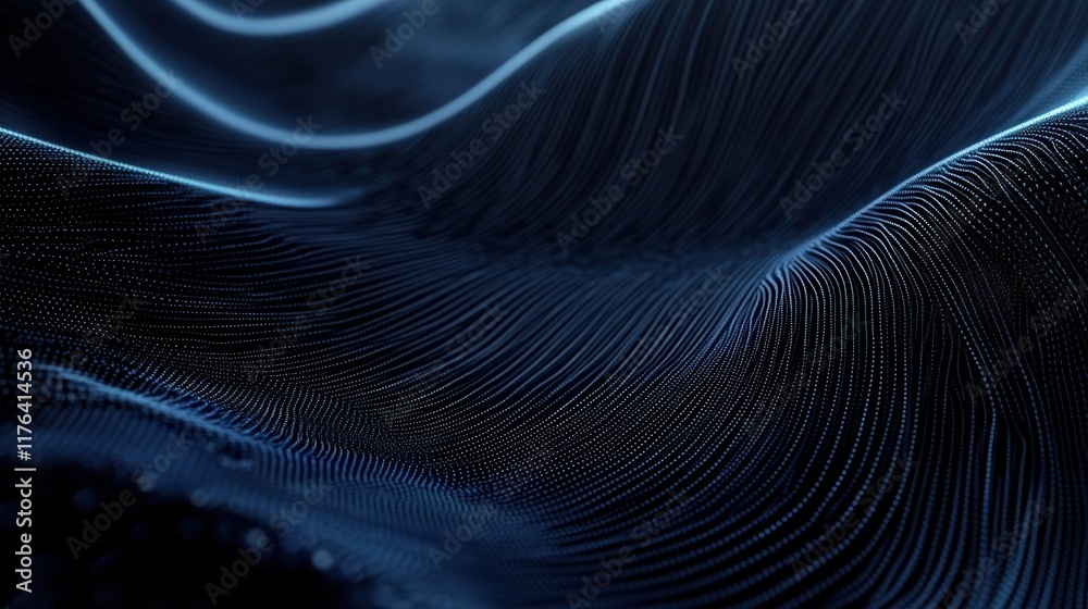 Poster futuristic abstract technology background with flowing waves and light patterns in dark color palett
