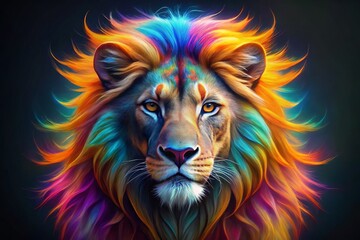 Naklejka premium Vibrant Colorful Lion Head Long Exposure Abstract Art