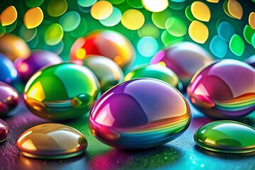 Vibrant Colorful Ovals on Lush Green Background - Abstract Stock Photo