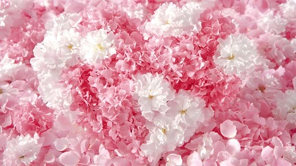Fototapeta premium Pink and White Flowers Arranged in Heart Shape Romantic Floral Background Spring Blossoms