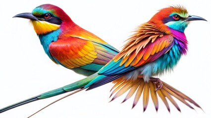 Fototapeta premium Vibrant Exotic Bird with Long Tail Feathers, Isolated on White Background - Stock Photo