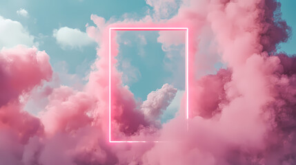 Pink cloud within a neon frame