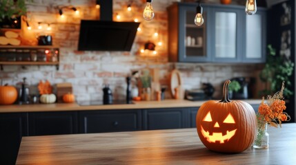 a pumpkin sitting on top of a wooden table