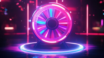 Pink fortune wheel with glowing accents and colorful prize segments, offering a visually exciting experience for online gaming and shopping fans