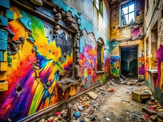 Obraz premium Vibrant Graffiti Explosion: Urban Exploration Photography