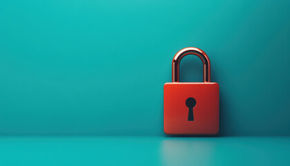 Fototapeta premium red padlock on turquoise background symbolizes security and protection