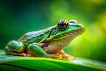 Naklejka premium Vibrant Green Frog Long Exposure Stock Photo - Nature Photography