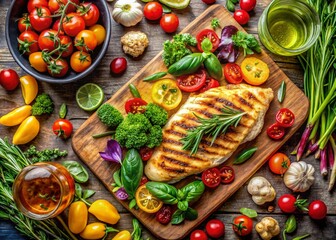 Vibrant Healthy Food Photography: Balanced Diet, Fresh Herbs & Gourmet Meats