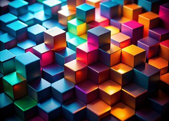 Obraz premium Vibrant Hexagon & Cube Set in Low Light, Abstract Geometric Shapes