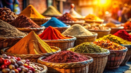 Fototapeta premium Vibrant Indian Spice Market: A Colorful Explosion of Aromatic Flavors and Cultural Richness