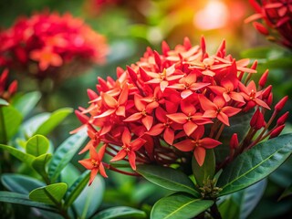 Vibrant Ixora Coccinea Flowers Long Exposure Photography - South Asian Blooms